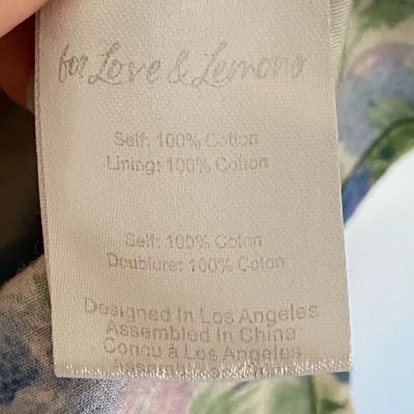 For Love & Lemons Bridget Midi White Green Dress Floral Puff Size S - Picture 12 of 13